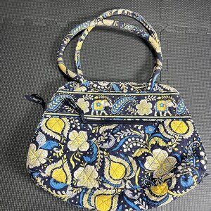 Vera Bradley Quilted Handbag With Elephant Paisley Pattern In Navy Yellow & Blue